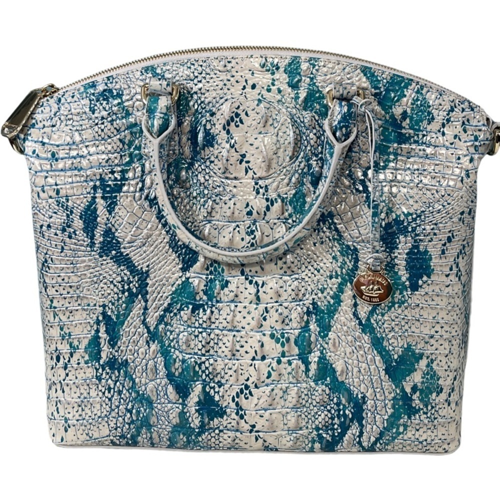 Brahmin Large Duxbury Mesmerized Melbourne Leather Satchel Calming Blue
